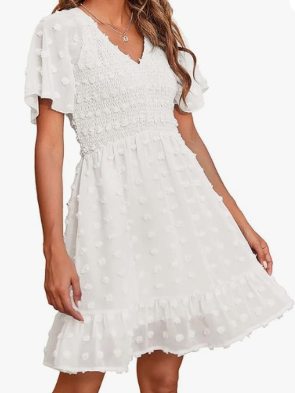 NWT Womens White Smocked Mini Dress Summer Vacation (M)